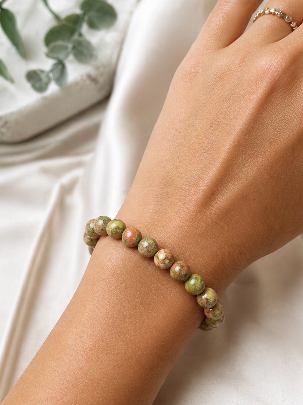 Unakite 8mm Crystal Bracelet – Emotional Healing & Heart Chakra Balance 💗💚